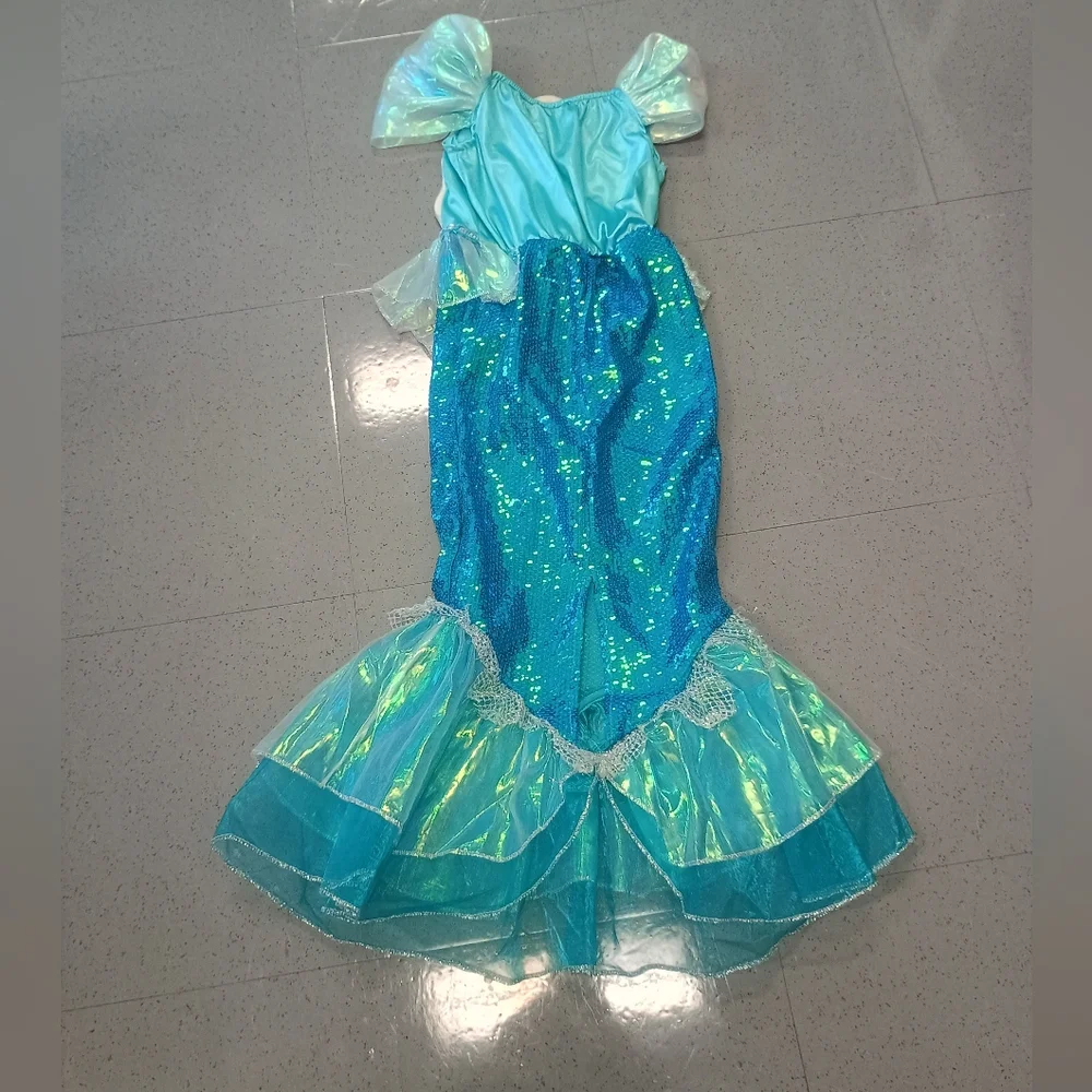GILLIANS CLOSET Sparkling SEQUINS Green Blue Mermaid Costume for Kids Size 5-6 - Picture 3 of 16
